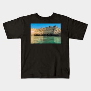 Scenic golden cliffs near Alvor, Portimao, Algarve Kids T-Shirt